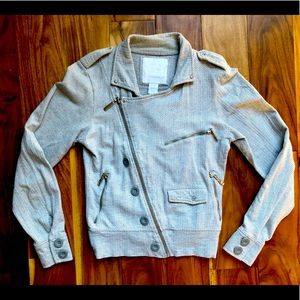 O’Neill biker style jacket; white & grey striped cotton, size small
